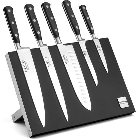 Bloc magnétique 5 couteaux de cuisine – Lames en acier MoV haute performance – Manche traditionnel avec rivets inox – Tranchant rasoir (1/5)