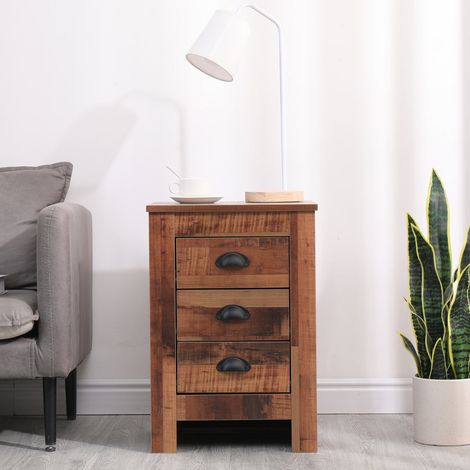 FURNITURE HMD Wooden Bedside Tables with 3 Drawers,Bedroom Furniture (1/5)