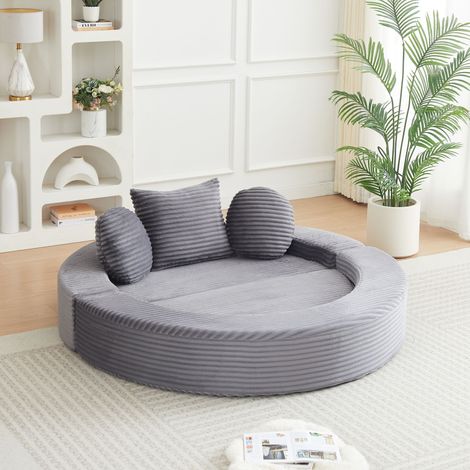 Canapé Convertible 1 Place en Velours Côtelé avec Design Demi-Cercle, Méridienne Ronde 4 en 1, Coussin Rond et Coussin Carré Inclus - Gris (1/5)