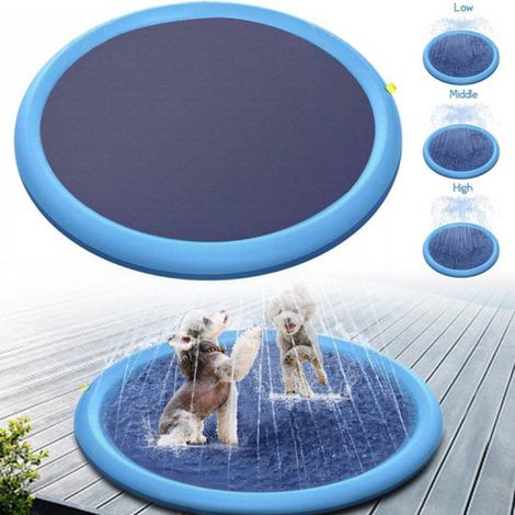 Aire de jeux aquatiques de 150 cm pour chiens et enfants - Baignoire antidérapante pour chiens - Tapis de jeu rembourré et pliable avec fonction de pulvérisation et effets d'eau (1/5)
