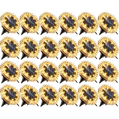 Lot de 24 lampes solaires encastrables – IP44 étanche, lumière blanche chaude – Idéales pour escaliers, terrasse et allée – Jardin et extérieur (1/5)