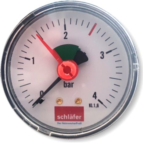 Schläfer 0930162  Manometro Idraulico Posteriore Attacco assiale 3/8" Scala 0-4 Bar da 63 mm per Impianti Termici Aria Acqua con Indicatore pressione idraulica (1/5)