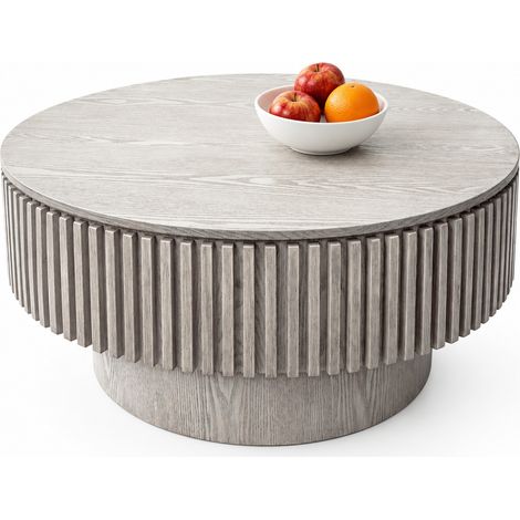 Tavolino rotondo 75 cm con contenitore, MDF impiallacciato, bianco retrò, HOMVRA (1/5)