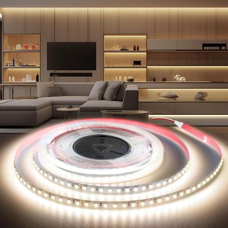5M Ruban LED 12V, Autocollant Bande LED 4000K Blanc Naturel Flexible 120LEDs/M Découpable, CRI90, Largeur 8mm, Intérieur Eclairage pour Chambre Cuisine Miroir Maison (Sans Alimentation) (1/5)