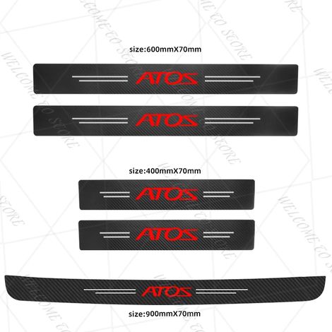 (5 pièces LOGO ATOS) Convient pour Inster Cross, Atos Getz LOGO, Amica EV. 1 jeu d'autocollants de protection pour seuils de porte et coffre de voiture en fibre de carbone. (1/4)