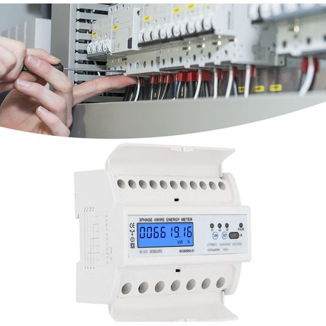 Compteur d'énergie triphasé 380 V, 7 broches, sur rail DIN, avec affichage LCD et protocole de communication Modbus RS485 (DTS6619-016). (1/5)