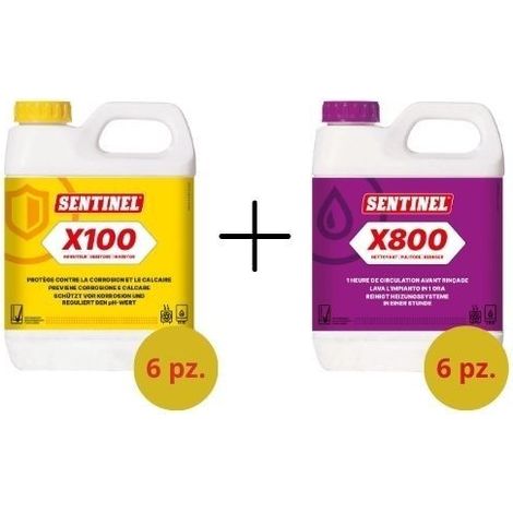 Kit de nettoyage de chaudières Sentinel X100 Inhibiteur 1L 6 pièces + Sentinel X800 Nettoyant 1 L 6 pièces