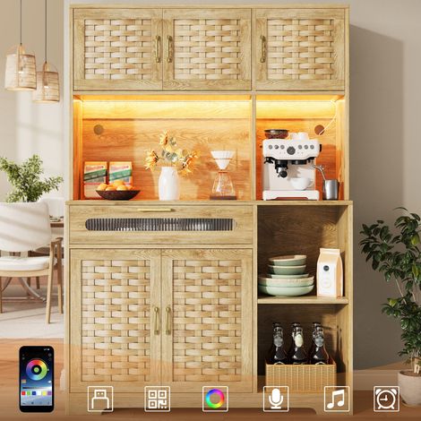 Buffet haut de cuisine 120x40x180 cm avec LED et portes en verre, naturel (1/5)