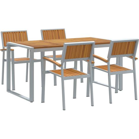 Maison Exclusive - Garten Essgruppe 5 pcs Grau Massivholz Akazie