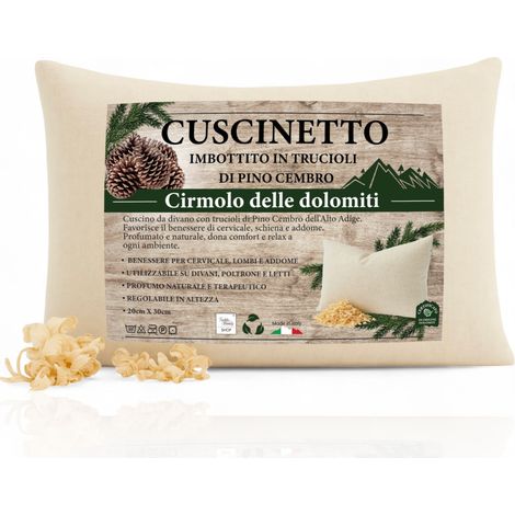 Cuscino in Pino Cembro Dolomiti - Profumo Naturale Rilassante - Cotone Grezzo - Per Divano, Letto, Viaggio - Made in Italy Cm. 20x30
