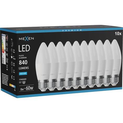Mexen Nova 10x Ampoule LED E27, C37, 8W, Froide - 6500K, 840 lm - L102-E27-0865-01x10 (1/3)