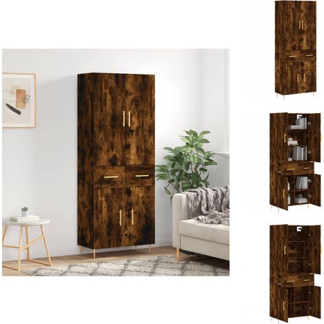 Sideboards - Living Highboard Räuchereiche 69,5x34x180 cm Holzwerkstoff (1/5)
