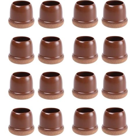 16 Pièces Protection Pied de Chaise Gomme Chaise Casquettes Pieds Anti-Scratches Feet Pads avec Feutre de Chaise Protecteur pour Jambes de Meubles,Marron Rond (S,14-19mm) (1/5)