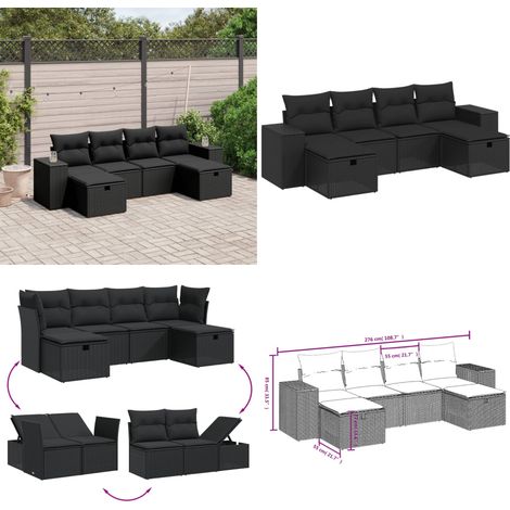 6-tlg. Garten-Sofagarnitur mit Kissen Schwarz Poly Rattan - Gartensorganisation - Gartenmöbelset - Outdoor Lounge Set - Balkonmöbel - Terrassenmöbel - Home & Living (1/4)