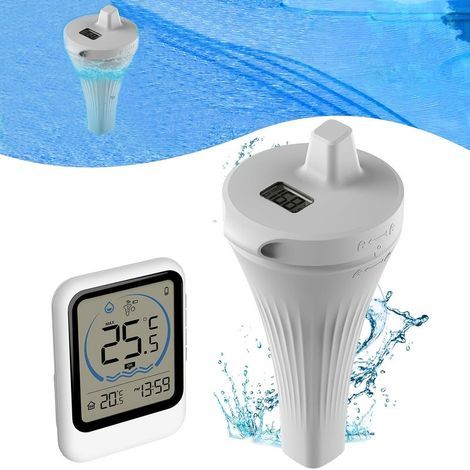 1 wireless pool thermometer with temperature sensor, 12/24 hour format, -40°C-70°C, suitable for aquariums and jacuzzis (battery not included). (1/5)