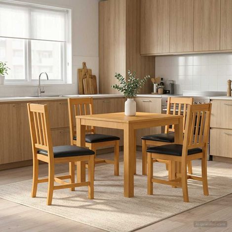 vidaXL Ensemble de salle à manger 5 pc Noir Bois de chêne massif (1/5)