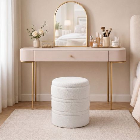 Pouf de rangement rond en sherpa, 33 L, avec couvercle réversible, blanc OKMYHOME (1/5)