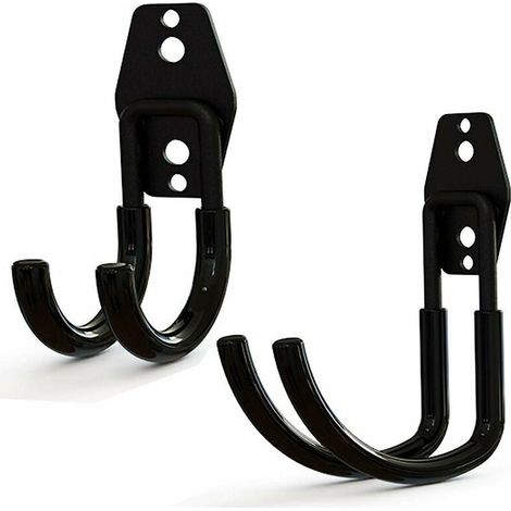 2-teiliges Set aus zwei Mehrzweckhaken, Stahlwandhaken mit schwarzer Beschichtung, Wandhalterung für Gartenschläuche, robust zur Aufbewahrung von Elektrowerkzeugen, für Garten und Garage