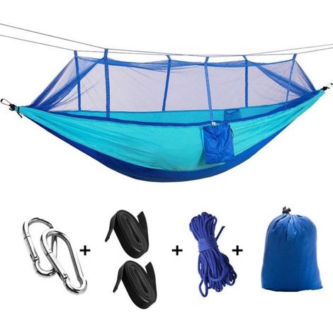 Hamac - Avec Moustiquaire - 260 x 140 cm - Pour Extérieur - Bleu et Bleu Ciel - 1 Pièce (1/5)