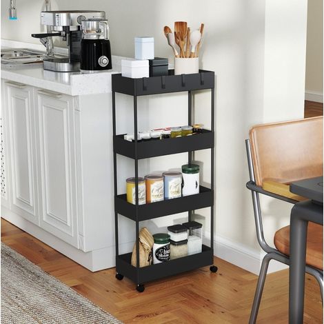 Carrito de cocina de 4 niveles con ruedas y frenos, negro 40 x 19 x 90 cm DESVIAE (1/5)