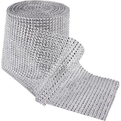 Ruban maille strass diamant argenté 10 yards, 24 rangées, décoration mariage scintillante, rouleau plastique brillant (1/5)