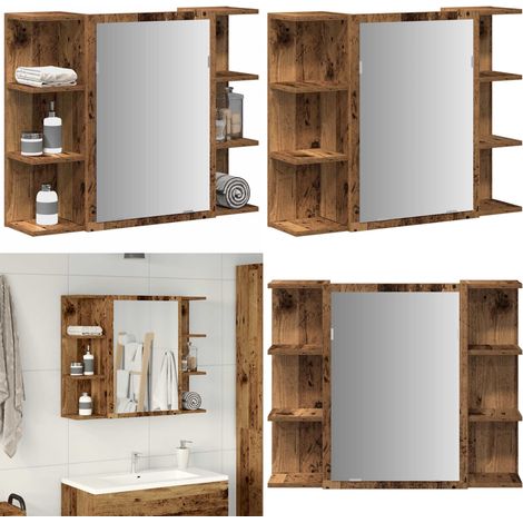 Mobile Bagno con Specchio Legno Antico Legno Multistrato - Mobile da bagno con specchio - Armadietto da bagno in legno