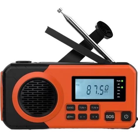 Radio solar, radio AM/FM para exteriores, resistente al agua, con linterna, portátil, para viajes. (1/5)