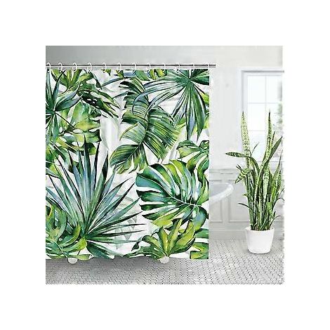 Duschvorhang – 183 x 183 cm – Duschvorhang mit tropischem Blattmuster – Polyester – Farbe – Mit Haken – Schimmelresistent – Wasserdicht – Badezimmerdekoration