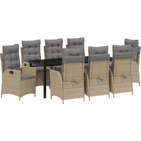 Maison Exclusive - Set da Pranzo per Giardino con cuscino 9 pcs Beige polyrattan