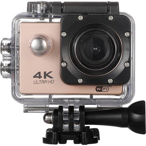 Câmera de ação à prova d'água 4K Ultra HD, 12MP / À prova d'água / Controle remoto 2.4G / Tela de 2 polegadas - Dourado.