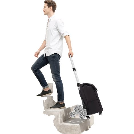 Chariot de montée d'escalier en alliage d'aluminium avec sac de shopping, taille du sac : 32 x 22 x 50 cm, niveaux de hauteur réglables : 67 cm, 86 cm, 106 cm, capacité de charge maximale : 75 kg sur (1/5)