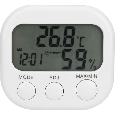 Termometro igrometro digitale portatile Toivize con display LCD, orologio e sveglia, preciso, in ABS, dimensioni 7,5x8x2 cm, ideale per interni, ufficio e camera da letto. (1/5)