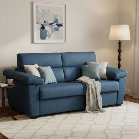 Sofá Cama 3 Plazas Trino, Desenfundable, Almacenaje Hecho en Italia, Lavable, 225x95 cm azul (1/5)