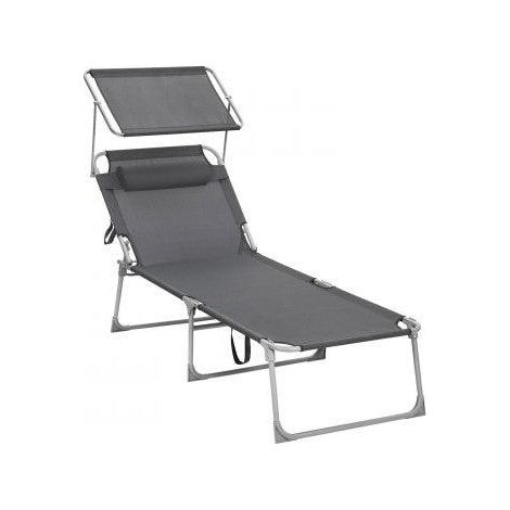 Lettino prendisole modello grande cm 200 portata 150 kg con schienale poggiatesta e ombrellone reclinabile pieghevole per giardino antracite 120001107