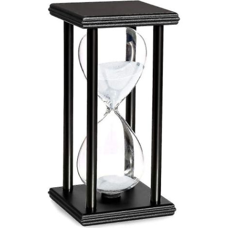 Sablier - 20 Minutes - Support En Bois Noir - Sable Blanc - Décoration Maison Bureau Cuisine - 1 Pièce (1/5)