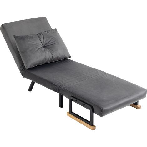 Fauteuil convertible 1 place fauteuil-lit chauffeuse 3 en 1 dossier réglable oreiller tissu velours 63x73x81cm gris (1/5)