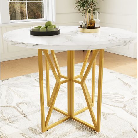 Esstisch rund 80/80/76 cm mit Marmoroptik und goldfarbenem Metallgestell (1/5)