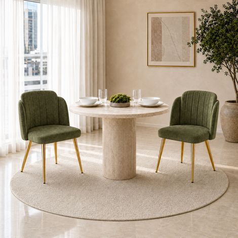 Lot de 2 chaises de salle à manger vertes, rembourrées, pieds dorés réglables (1/5)