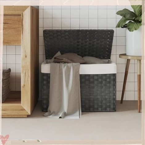 372051 Panier à linge avec couvercle gris 55,5x35x34 cm résine tressée (1/5)