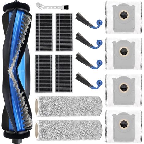 16 Pièces Accessoire Aspirateur, 1 Brosse Principale, 2 Rouleau Chiffon, 4 Sac Poussière, 4 Filtre, 4 Brosse Latérale Pour Ecovacs Deebot (1/5)
