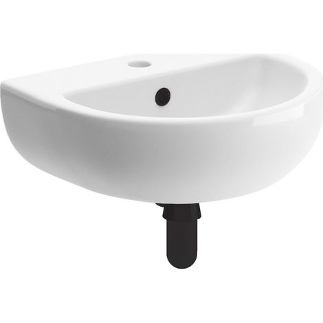 Signature Zeus Wall Hung Cloakroom Basin and Black Bottle Trap 450mm x 400mm Wide - 1 Tap Hole (1/2)