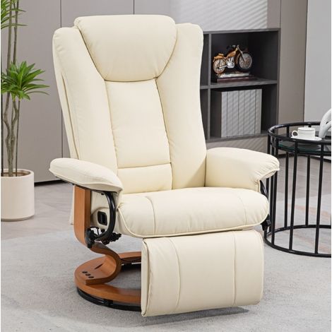 Sillón relax giratorio con reposapiés, respaldo reclinable 135°, crema, 150 kg DESVIAE (1/5)