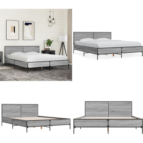 Cadre de lit sans matelas sonoma gris 160x200 cm - Cadre De Lit - Lit Double - Lit Sommier - Bois D'ingénierie - Lit Design - Home & Living (1/5)
