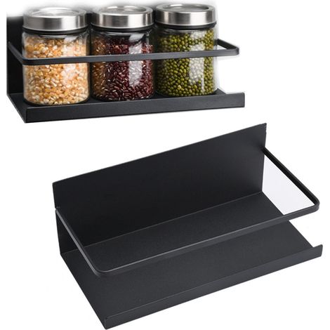 Magnetisches Gewürzregal, 2-teilig, Kühlschrankregal, Mehrzweck-Küchenregal, Schwarz (1/5)
