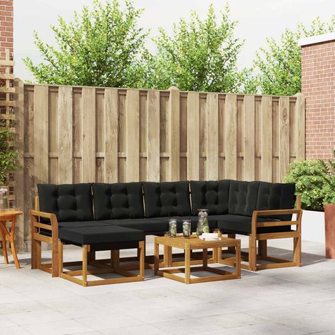Outdoor-Sofagarnitur mit Kissen 7 pcs Natürlich und Schwarz (1/5)
