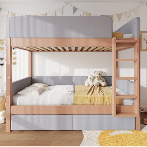 Letto a castello 90x200 cm grigio, legno di caucciù e MDF, con 2 cassetti (1/5)