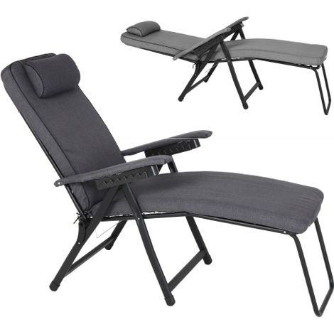 Chaise longue avec repose-pieds en acier gris fonction lit re'glable 6 + 1 positions pour jardin exte'rieur