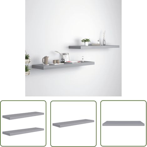 The Living Store Étagères murales flottantes 2 pcs gris 90x23,5x3,8 cm MDF - Étagères Murales - Étagères Flottantes - Décoration Murale - Rangement Mural - Meubles Gris (1/5)