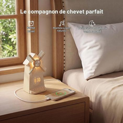 Réveil Enfant Rotatif Moulin À Vent, Réveil Simulateur d'Aube (1/4)