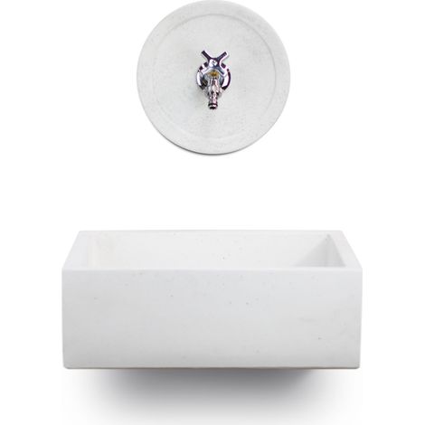 Lavello Rettangolare da Esterno 45x35 cm con Rosone Installazione a Muro in Cemento Madrid Bianco (1/5)